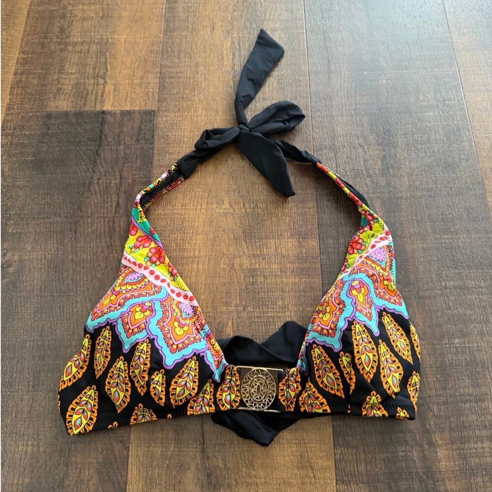 Trina Turk Halter Bikini Top Paisley Print Designer Swimwear Size 10